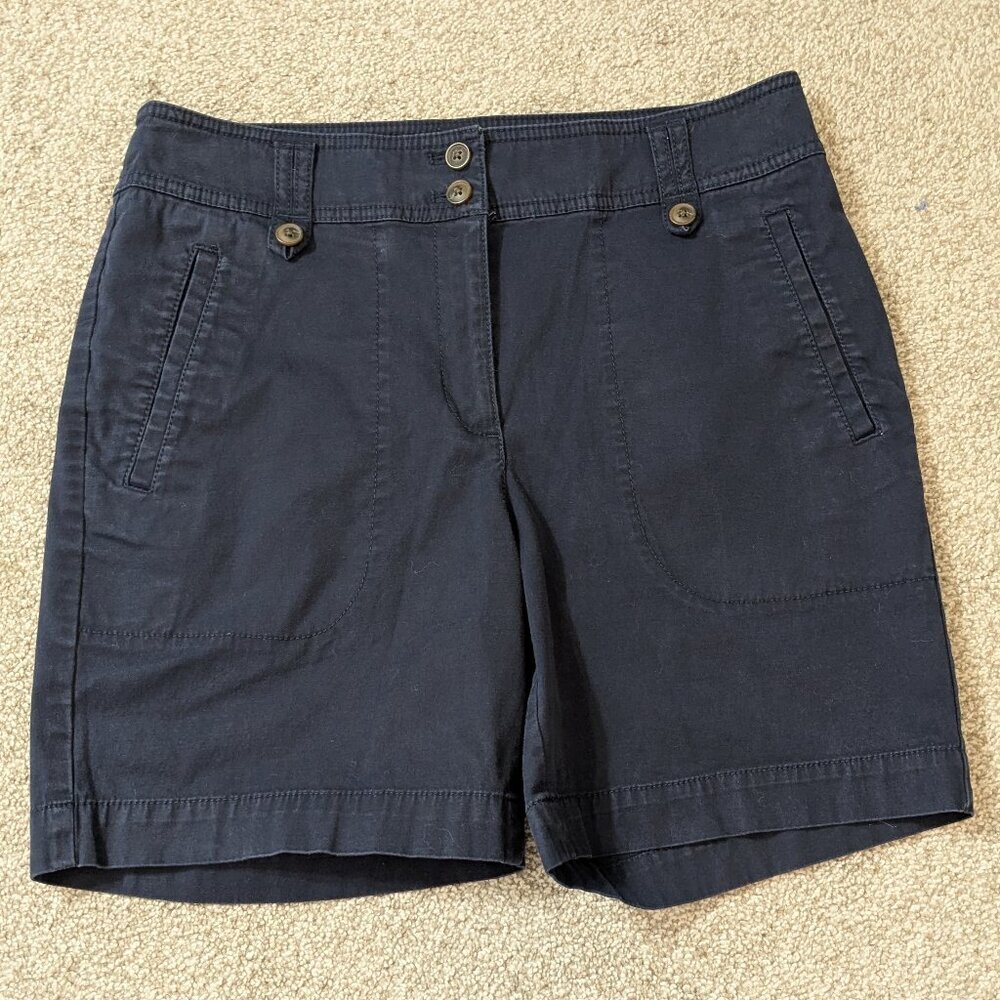 TALBOTS Black Stretch Cotton Mid Rise 7 Inch Chino Shorts; Size 6